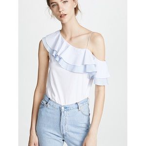 Club Monaco White One-Shoulder Junette Ruffle Tank